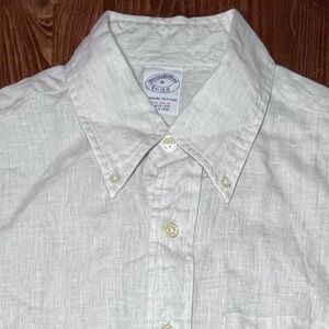 Brooks Brothers linen long sleeve button-down light gray, medium